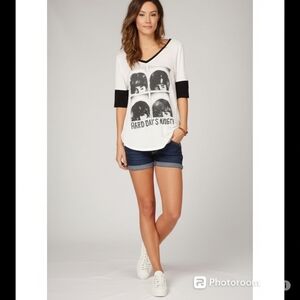 Rock & Republic short sleeve shirt Beetles black and white EUC "HARD DAY'S NIGHT